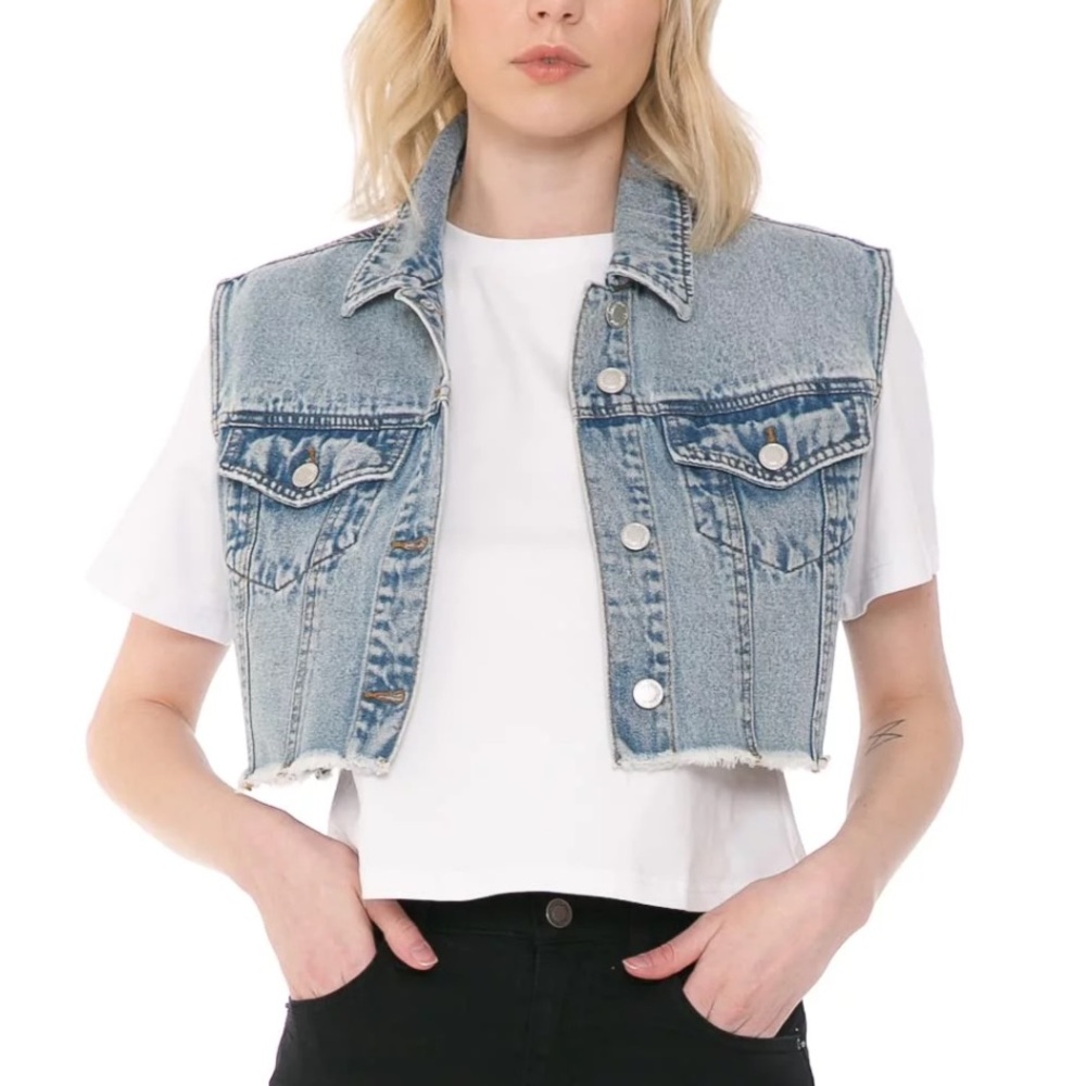 Zara denim cropped vest